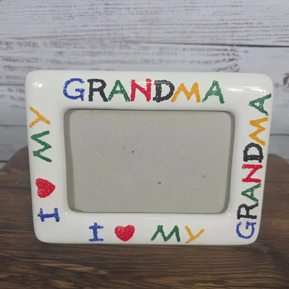 VTG 90s I Love My Grandma Ceramic Picture Frame White Hand Painted 4x6